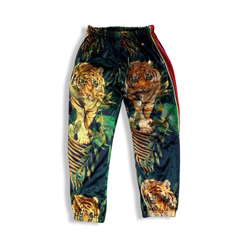 Aviator Nation Velvet Tiger Jungle Jogger Sweatpants 5 Stripe Size M